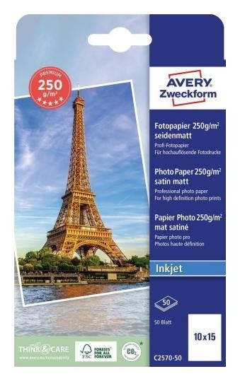 Jednostronne powlekanie Papier Avery fotograficzny Premium satynowy mat, 250g, 100 x 150 mm | 50 szt.
