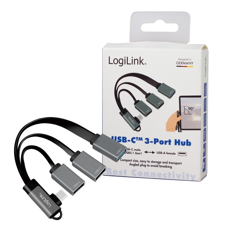 Pasywny LogiLink 3-portowy USB-C kątowy