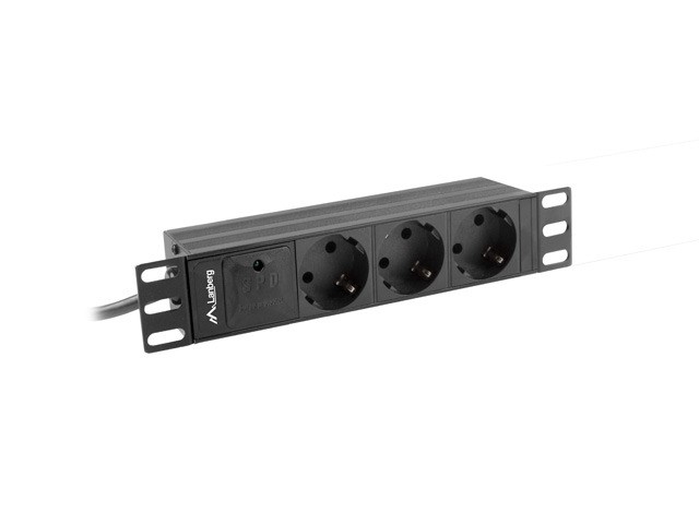 Lanberg listwa zasilająca rack PDU 10'' 1U 10A 2m 3x Schuko czarna C14