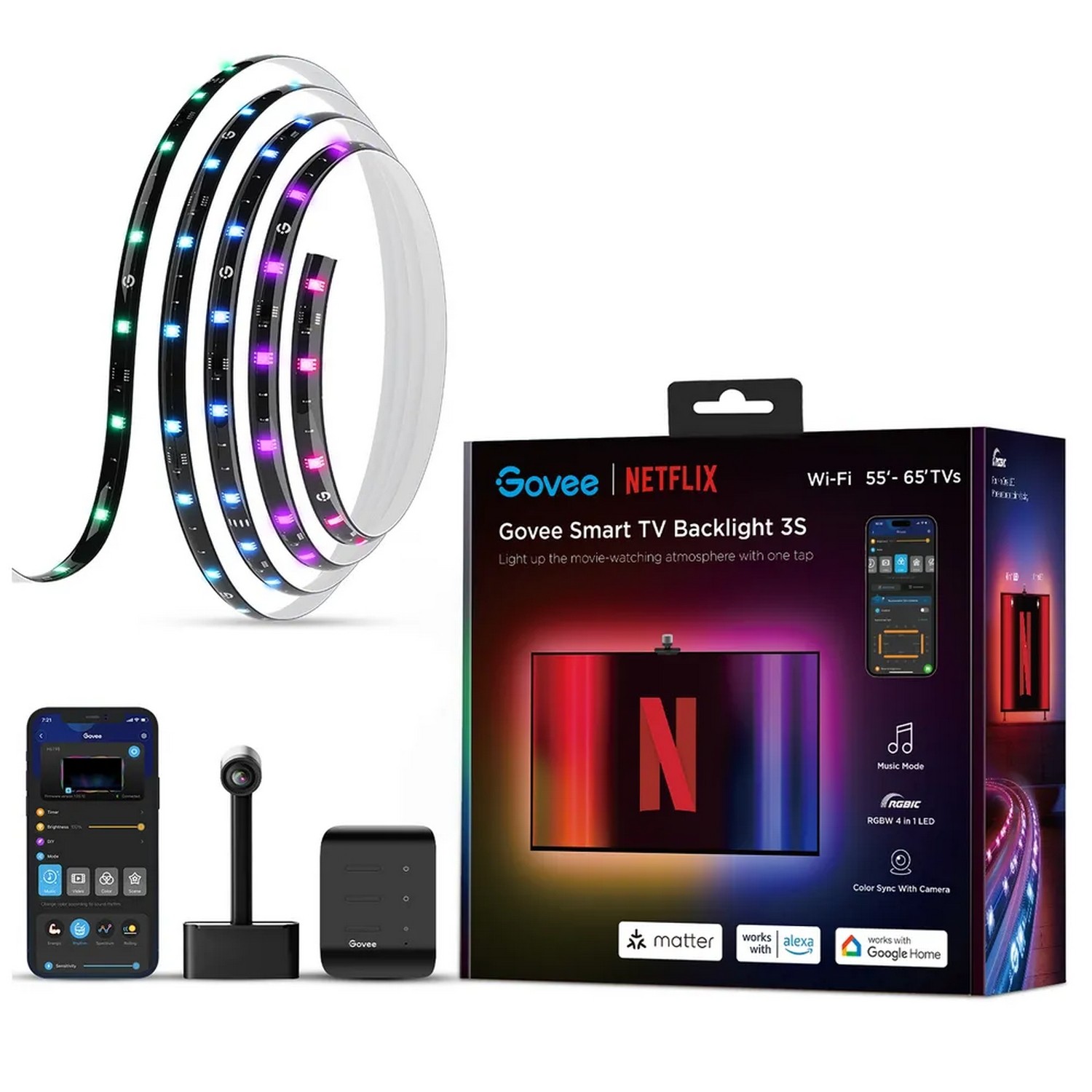 Govee H6098 Envisual TV Backlight Netflix Co-branding Version | podświetlenie dla TV 55-65 cali, RGBIC, Wi-Fi+Bluetooth