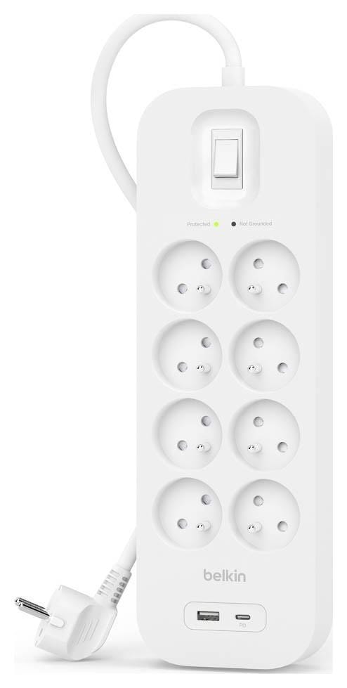 Belkin 2M, 8-portowa listwa + 1xUSB-A 1xUSB-C 900J