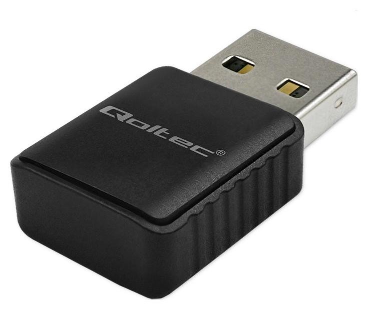 Qoltec 56988 Bezprzewodowy Ultra szybki DUAL mini WiFi adapter 2 x 2dBi |Standard AC | USB 3.0 | 1300Mbps