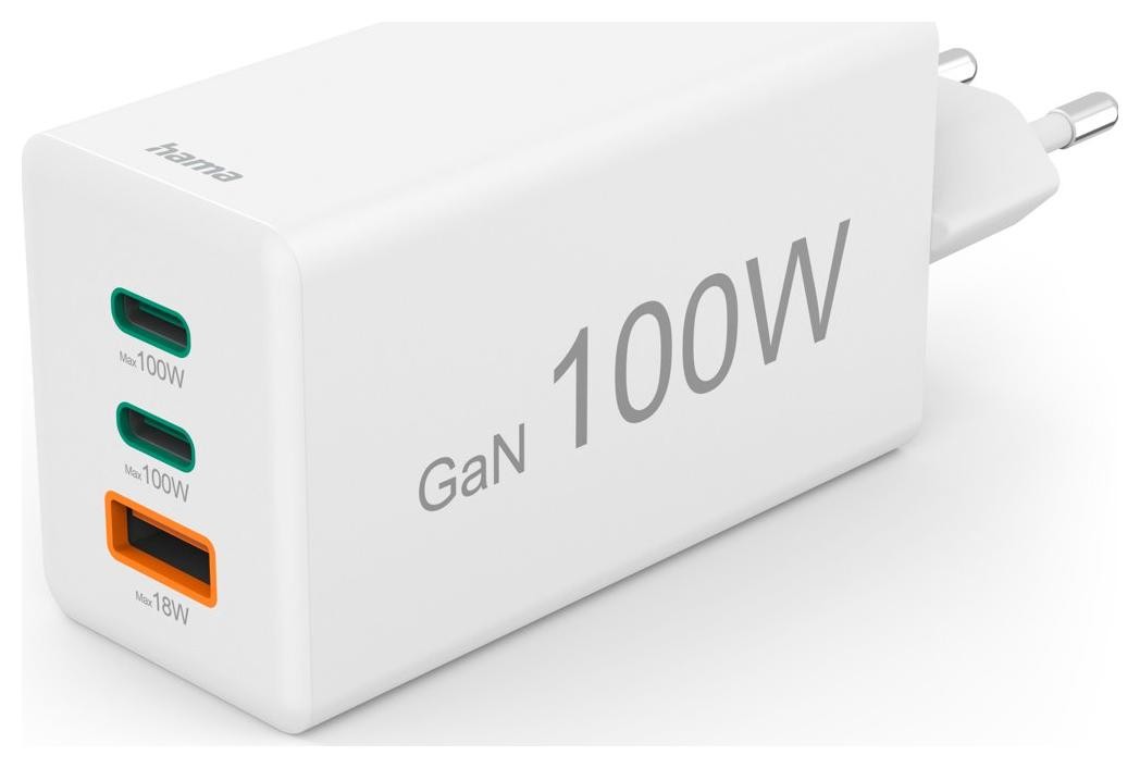 Hama mini 100W GaN PD/QC 2x USB-C, 1x USB-A biały