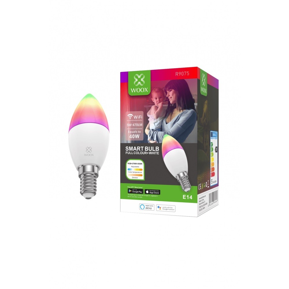 WOOX R9075 Inteligentna smart żarówka WiFi LED RGB CCT 5W E14