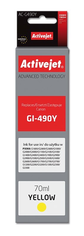 Zamiennik 2 Activejet AC-G490Y (zamiennik Canon GI-490Y; Supreme; 70 ml; żółty)
