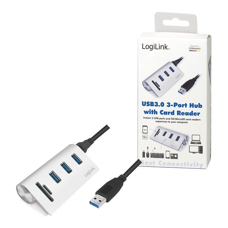 LogiLink 3-portowy USB3.0 z czytnikiem kart