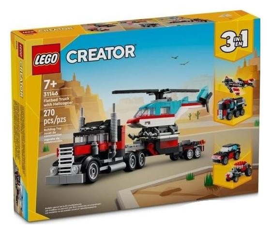 Klocki konstrukcyjne LEGO Creator 31146 Ciężarówka z Platformą i Helikopterem P8