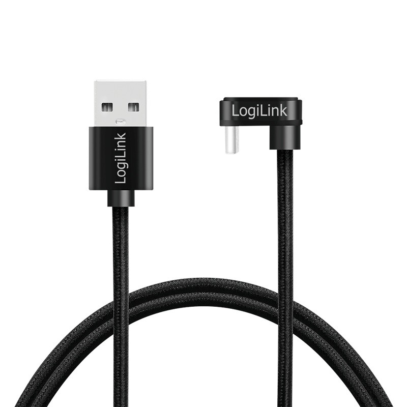LogiLink USB-A - USB-C 2.0m w oplocie kątowy czarny