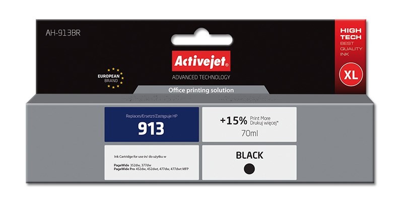 Zamiennik 2 Activejet AH-913BR (zamiennik HP 913 L0R095AE; Premium; 70 ml; czarny)