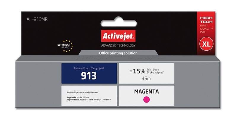 Zamiennik 2 Activejet AH-913MR (zamiennik HP 913 F6T78AE; Premium; 45 ml; purpurowy)