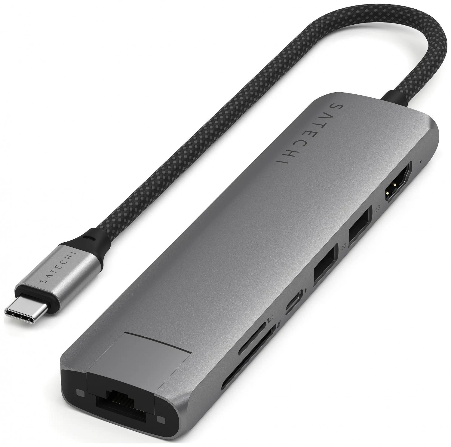 Satechi 7-w-1 USB-C Slim Multiport Adapter Ethernet (USB-C PD, 2x USB-A, HDMI 4K, Ethernet, czytnik kart micro/SD) (szary)