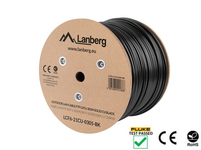 Lanberg kabel LAN FTP kat.6 305m drut outdoor CU czarny fluke passed