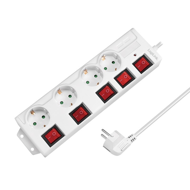 LogiLink 4 gniazda 1.5m biała | wyłącznik