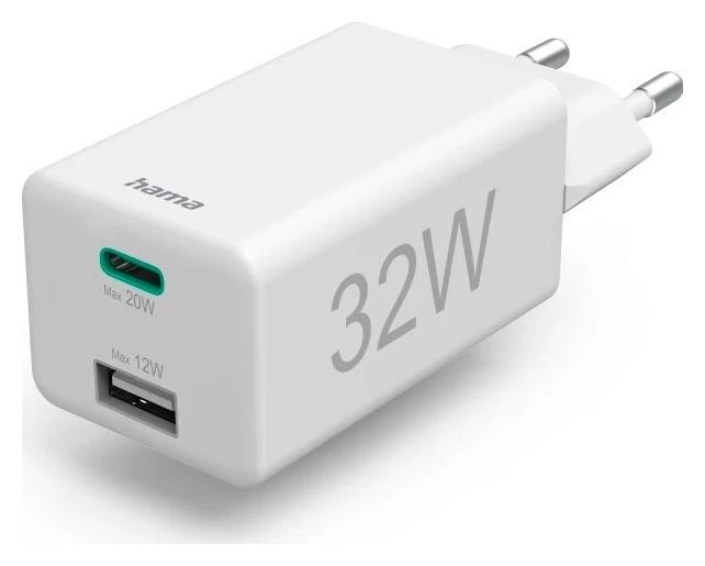 Hama ładowarka sieciowa mini 32W PD/QC 1x USB-C, 1x USB-A biała
