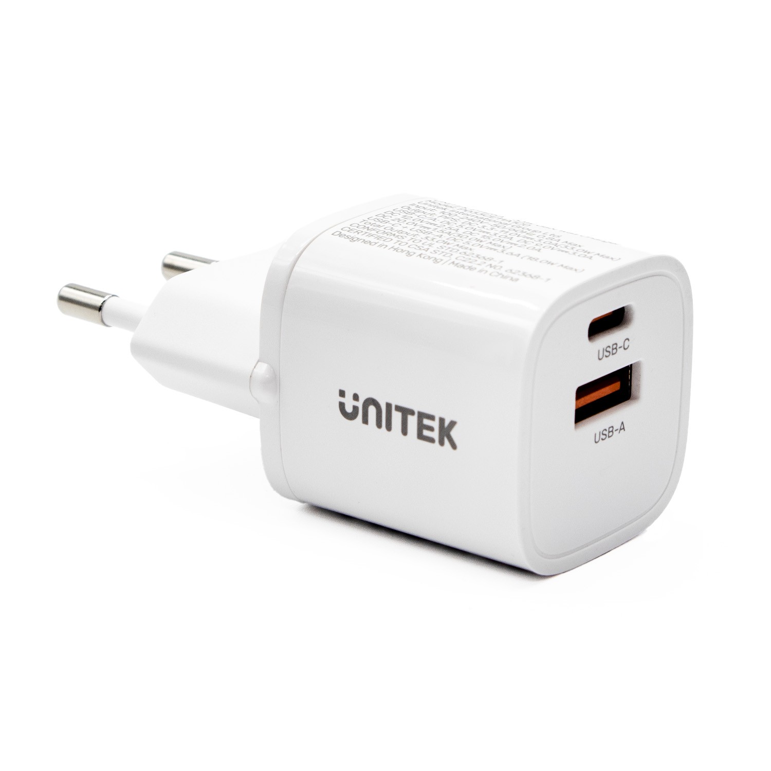 Ładowarka sieciowa 1x USB-A 1x USB-C QC 33W biała