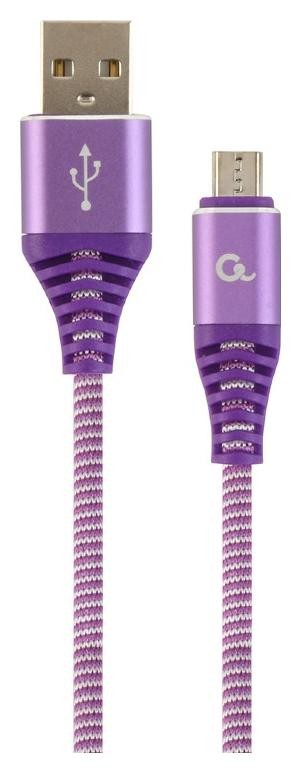 Gembird USB 2.0 (AM/microUSB) oplot tekstylny purpurowo-biały 1m