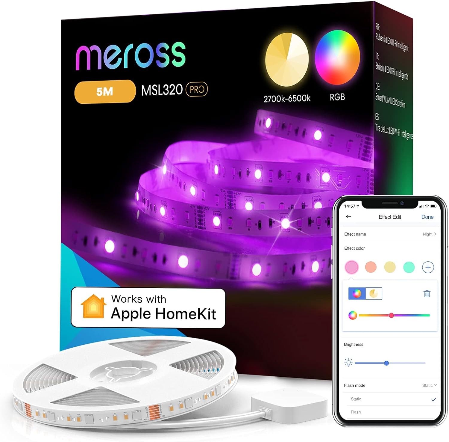 Meross MSL320 taśma LED RGBWW Wi-Fi 5 metrów (Homekit)