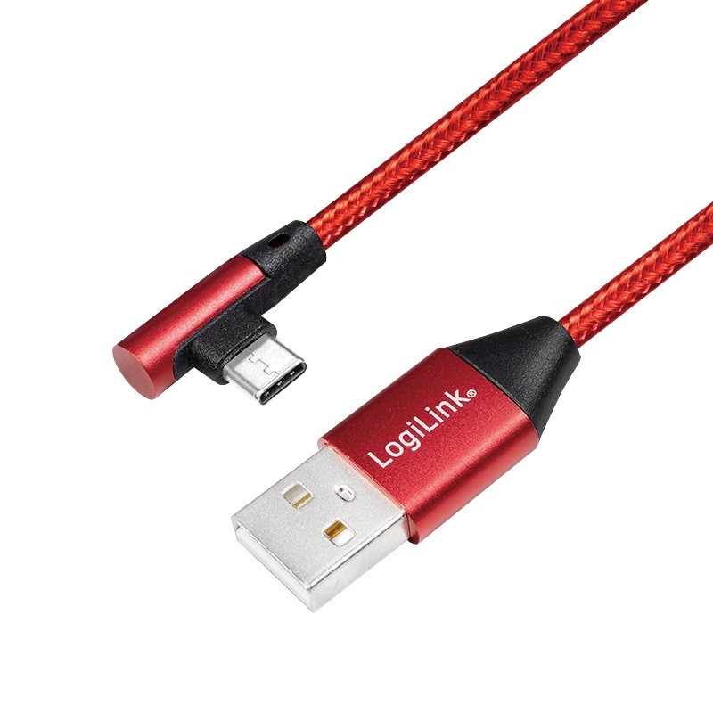 LogiLink USB-A - USB-C 1.0m kątowy w oplocie czerwony