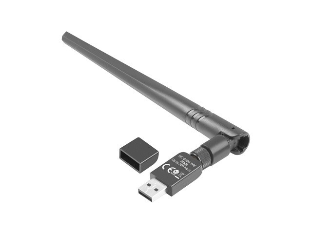 Lanberg bezprzewodowa karta sieciowa WiFi USB 2.0 N300 1 wewnętrzna +1 zewnętrzna antena