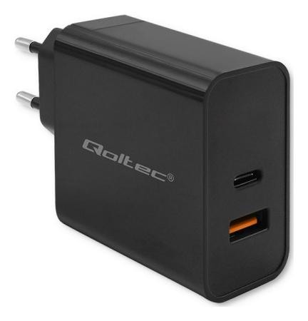 Qoltec Super Quick PD |1xUSB-C | 1xUSB | 65W | 5-20V | 1.5-3.25A | Czarna