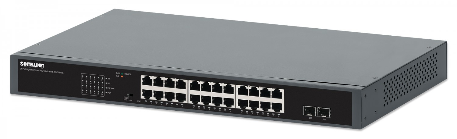 Intellinet 561907 Switch Gigabit 24x RJ45 PoE+ 370W, 2x SFP 1GbE