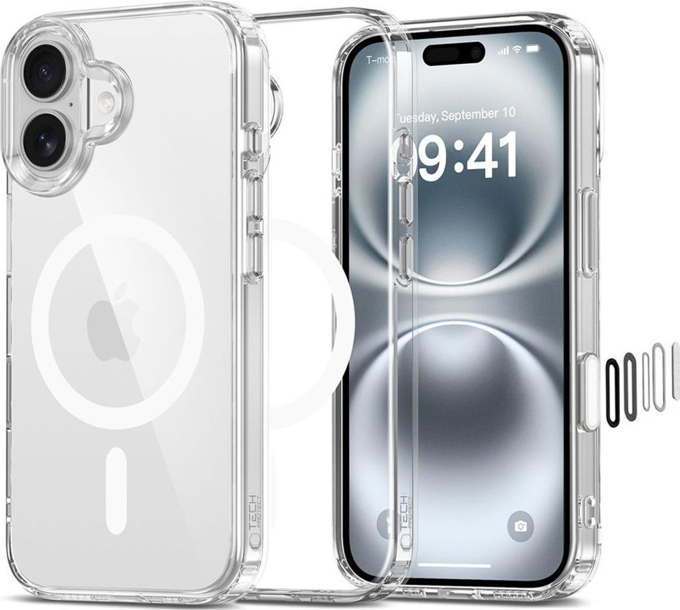 Etui typu plecki Tech-Protect Flexair Hybrid CC Magsafe do iPhone 16 przezroczysty