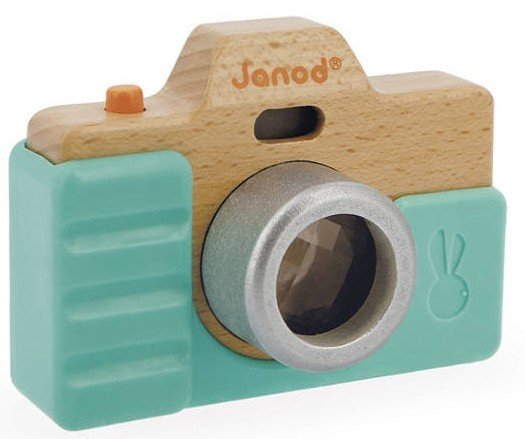 Kreatywna,zabawka edukacyjna,zestaw do odgrywania ról Janod Drewniany Aparat Fotograficzny z Dźwiękiem i Lampą Błyskową