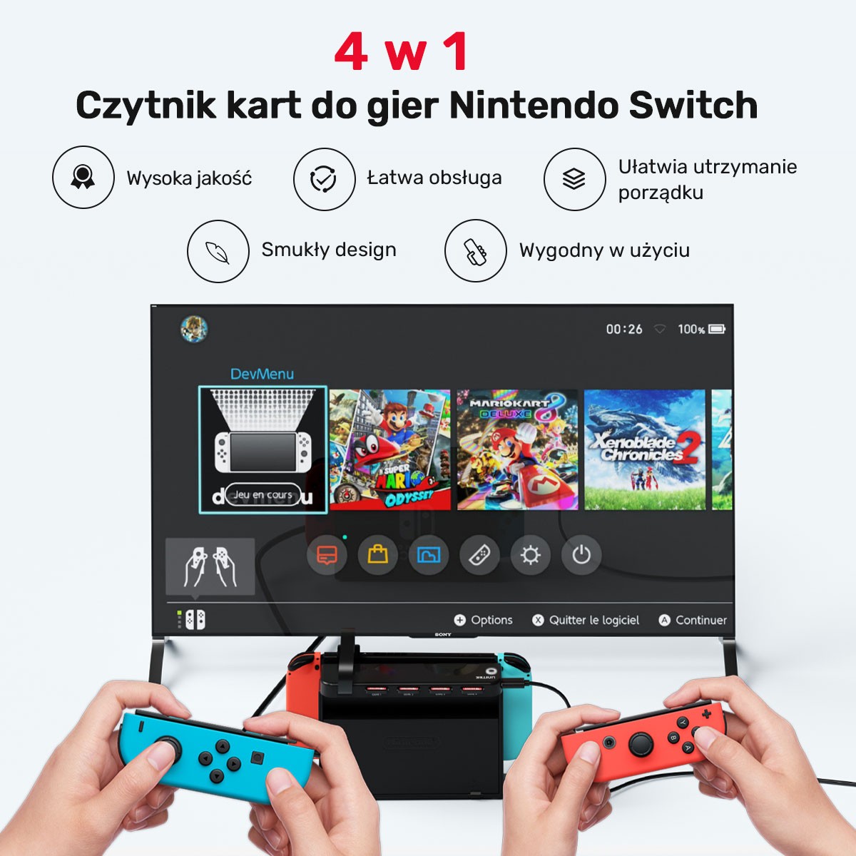 Unitek Czytnik 4 kart do gier Nintendo Switch
