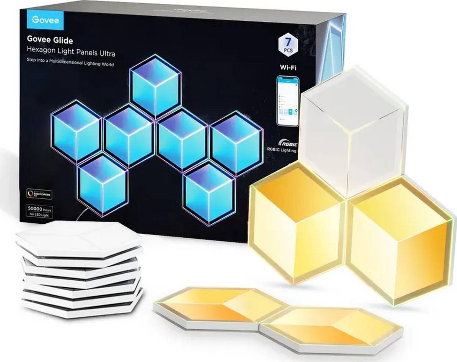 Govee H606A Glide Hexagon Light Panels Ultra 7-pack | Oświetlenie LED | RGBIC, 2.4GHz Wi-Fi, Bluetooth