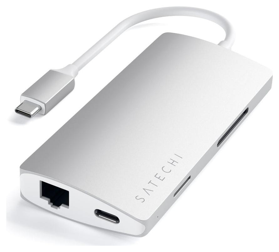 Satechi Aluminium Adapter V2 USB-C (USB-C, 3x USB-A, 4K HDMI, czytnik kart micro/SD, Ethernet) (srebrny)