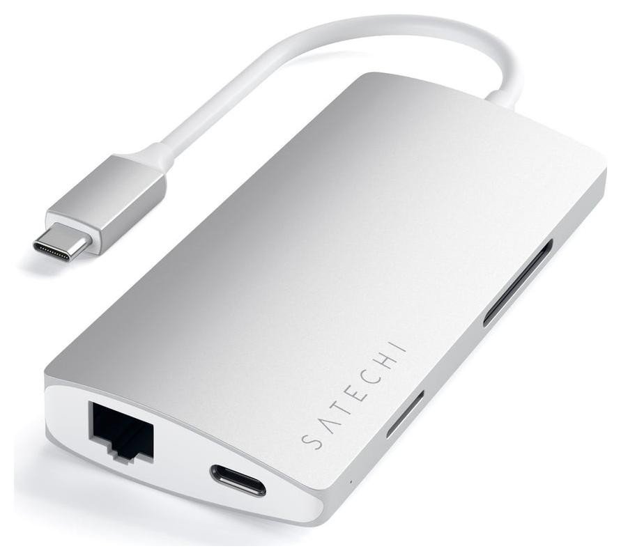 Satechi Aluminium Adapter V2 USB-C (USB-C, 3x USB-A, 4K HDMI, czytnik kart micro/SD, Ethernet) (srebrny)