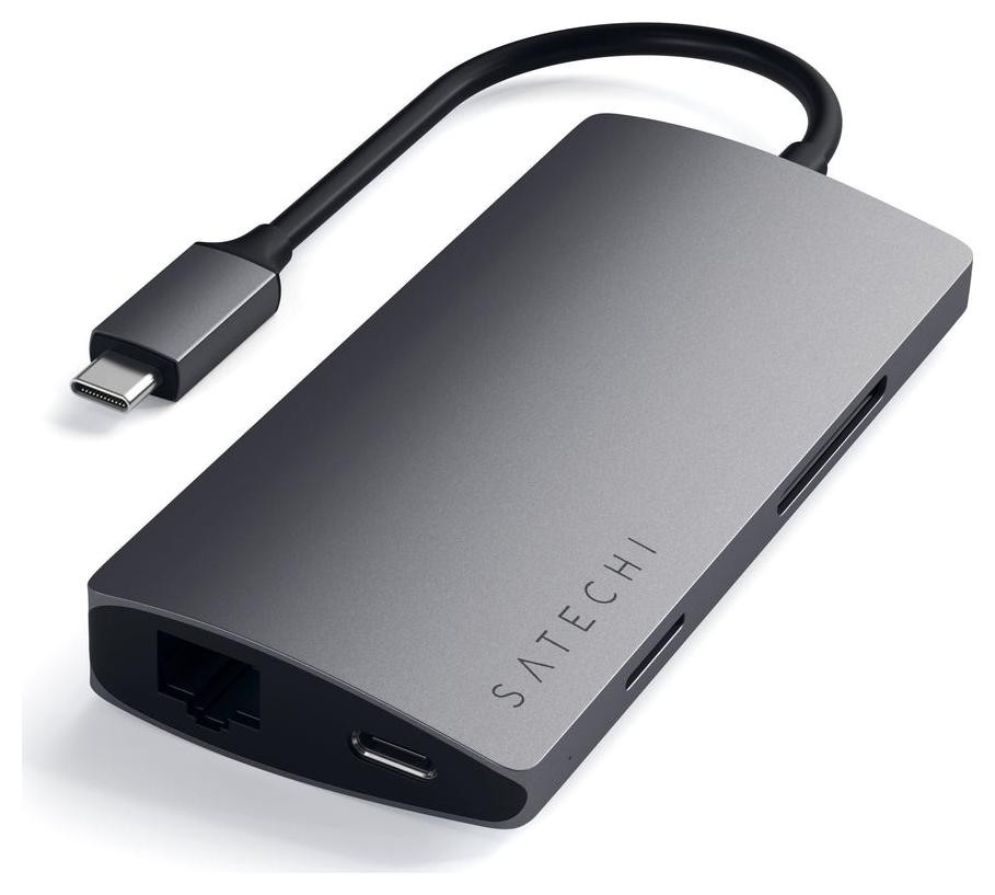 Satechi Aluminium Adapter V2 USB-C (USB-C, 3x USB-A, 4K HDMI, czytnik kart micro/SD, Ethernet) (gwiezdna szarość)