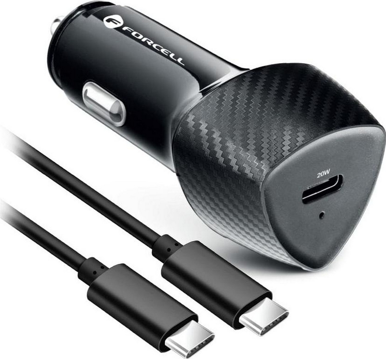 FORCELL F-ENERGY Carbon CC50-1C ładowarka samochodowa Typ C + kabel Typ C do Typ C PD 3A 20W czarna