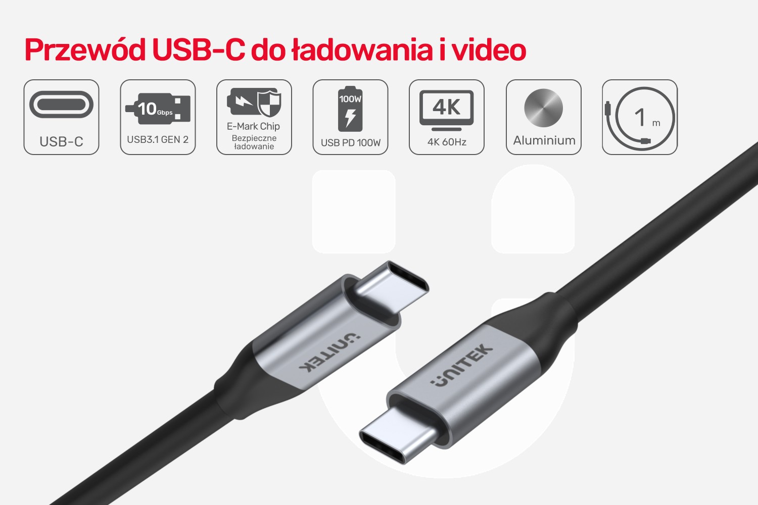 Unitek USB-C na USB-C 10Gbps 4K 60Hz 20V/5A