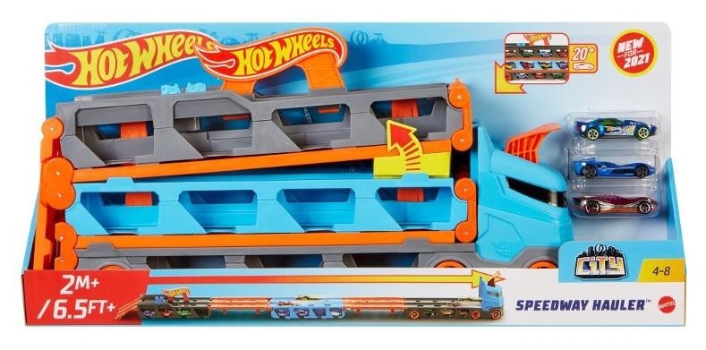 Ciężarówka,tory wyścigowe Mattel Hot Wheels City Wyścigowy Transporter 2w1 GVG37