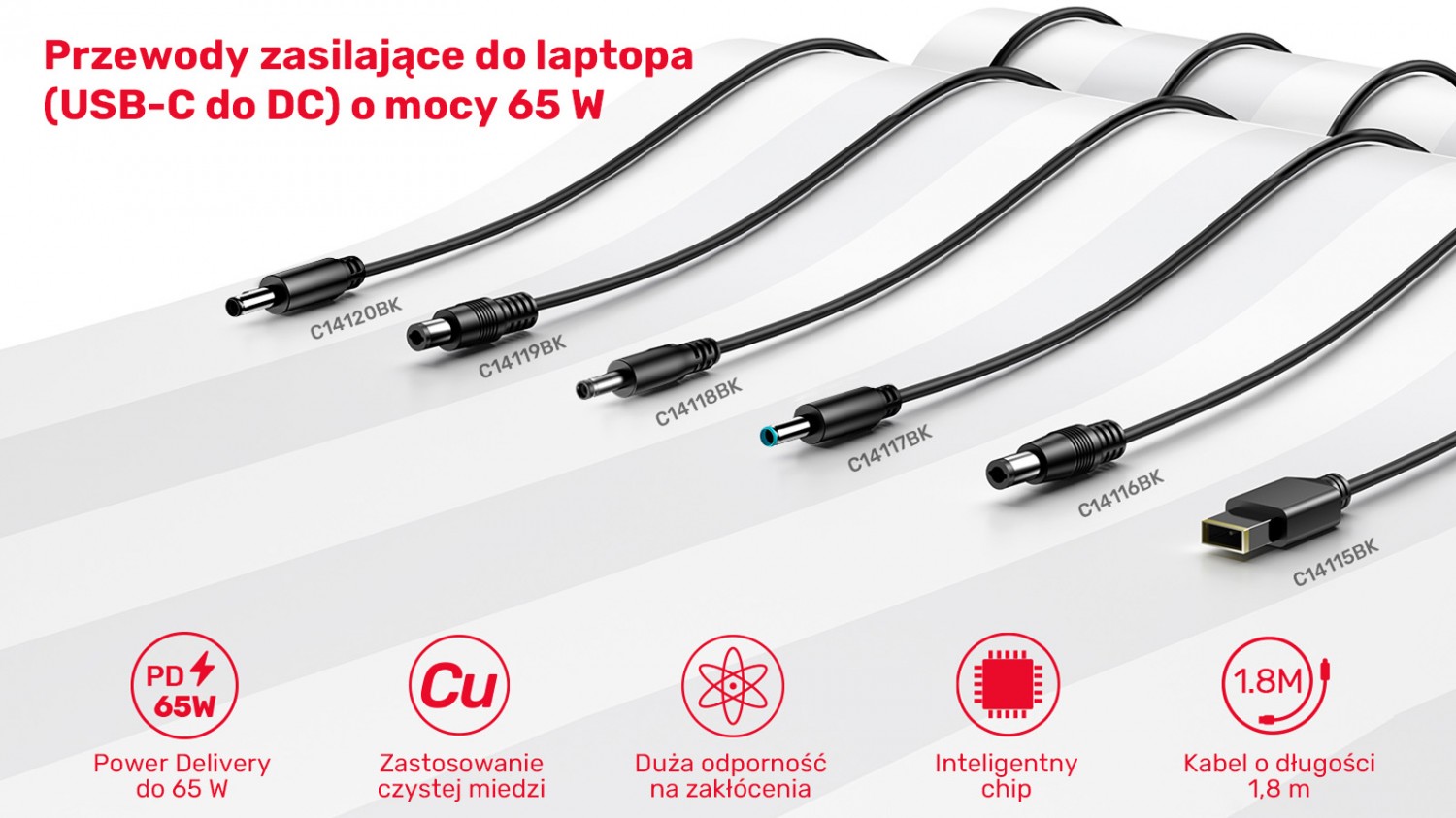 Unitek Kabel zasilający do Lenovo 65W USB-C - DC4,0mm