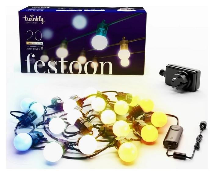 Twinkly Festoon Lights 20 LED AWW black wire Plug F (EU type) 10 m
