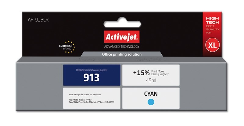 Zamiennik 2 Activejet AH-913CR (zamiennik HP 913 F6T77AE; Premium; 45 ml; błękitny)