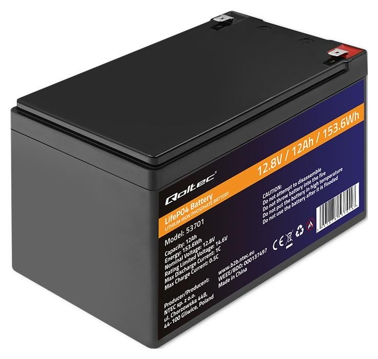 Qoltec Akumulator LiFePO4 Litowo-Żelazowo-Fosforanowy | 12.8V | 12Ah | 153.6Wh | BMS