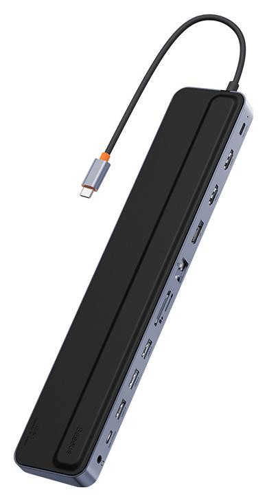 Baseus EliteJoy Gen2 12w1 USB-C do 2x HDMI + 3x USB 3.0 + PD + DP + SD/TF + RJ45 + Type-C + 3.5mm (ciemny szary)