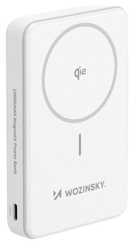 Wozinsky WLWP-10KA0Y3WS 22.5W PD Qi2 10000 mAh, z podstawką, 1x USB-A, 1x USB-C - biały