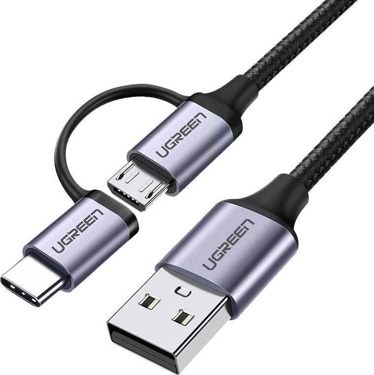 Ugreen USB 2w1 Type-C / Micro USB, QC 3.0, 1m czarny