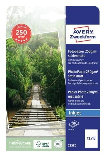 Jednostronne powlekanie Papier Avery fotograficzny Premium satynowy mat, 250g, 130 x180, 50 ark, biały