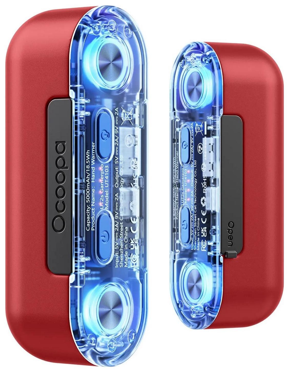 Ocieplacz dłoni Ocoopa UT2s GamerPro, 2x 5000 mAh, do 2*8h, powerbank 18 W, LED, czerwony