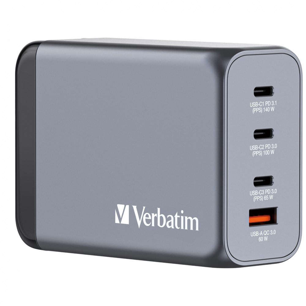 Verbatim GNC-240 GaN 240W 3xUSB-C PD, 1xUSB-A QC 3.0