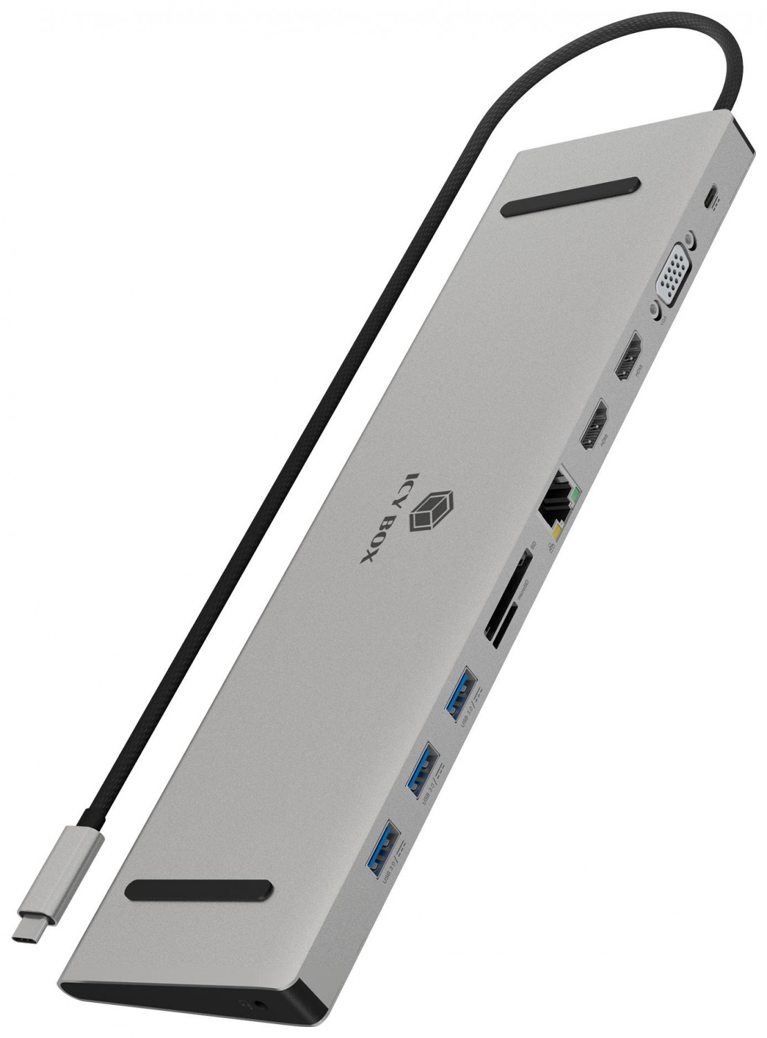 ICY BOX 11w1 | 3x USB 3.0, 2x HDMI, 1x VGA, 1x czyt. kart dla kart SD/microSD, 1x Gigabit LAN RJ45, 1x audio, USB Type-C
