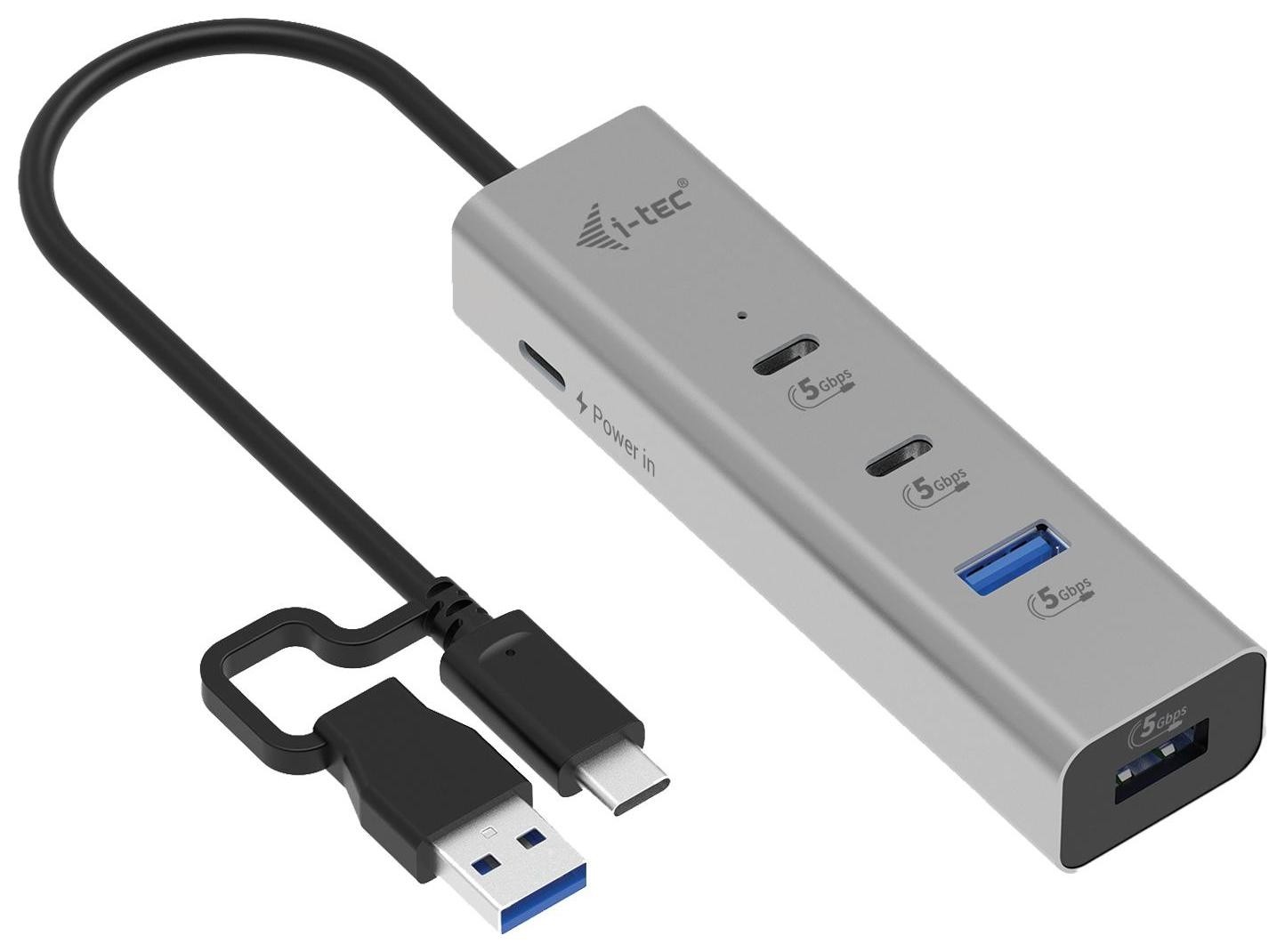 i-tec USB-C/USB-A Charging Metal HUB 2x Porty USB-C 2x Porty USB-A Power Delivery 85 W (kabel 20cm)