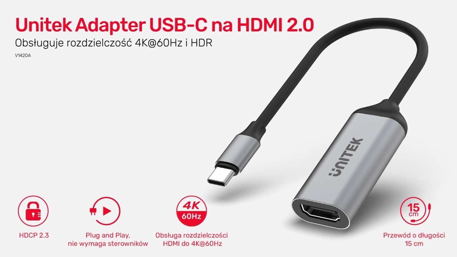 Unitek Adapter USB-C na HDMI 2.0 | 4K@60Hz