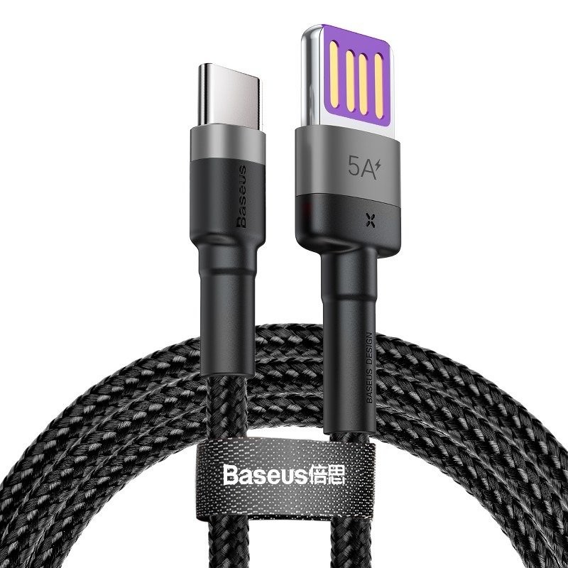 Baseus Cafule Huawei SuperCharge USB do USB-C, QC 3.0, 5A 1m (czarno-szary)