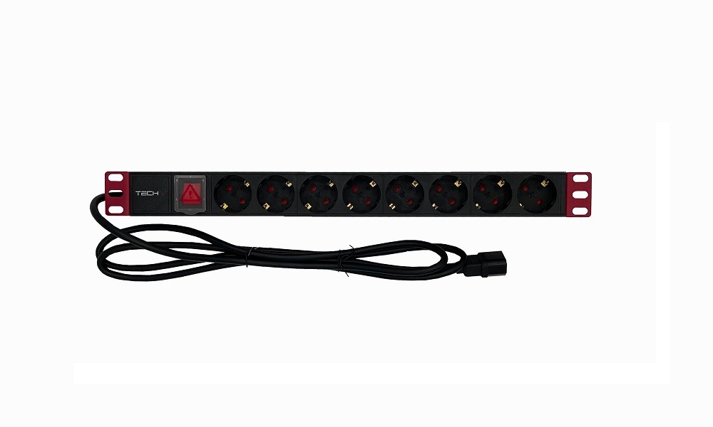 Techly 365733 Listwa zasilająca Rack 19'' 1U, 8x Schuko, kabel C14 2m